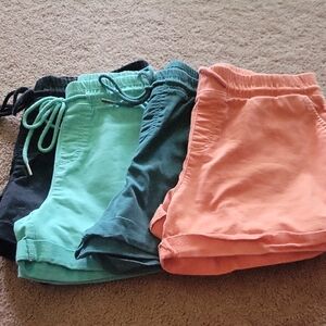 Time and Tru Athletic Shorts Black and Green Drawstring Waist